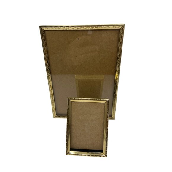 Vintage Gold-Tone Picture Frames 5x7 W/ Glass & 2.5x3.5 Without Glass C124 - Picture 1 of 6